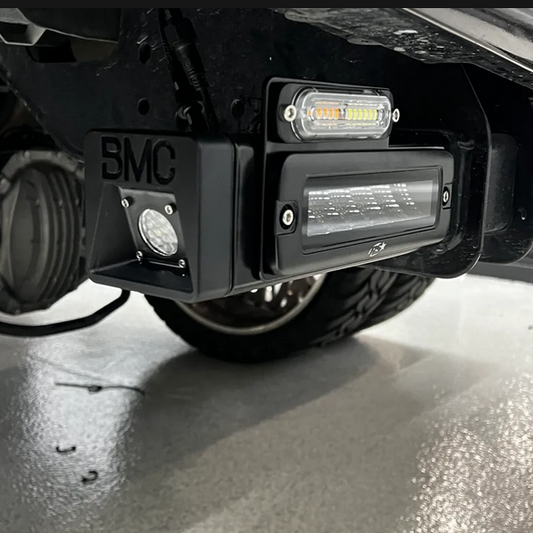 BMC 17-26 Ford Superduty Hitchbar Rear Lights with 7" Racesport Black Series LED inc. Harness